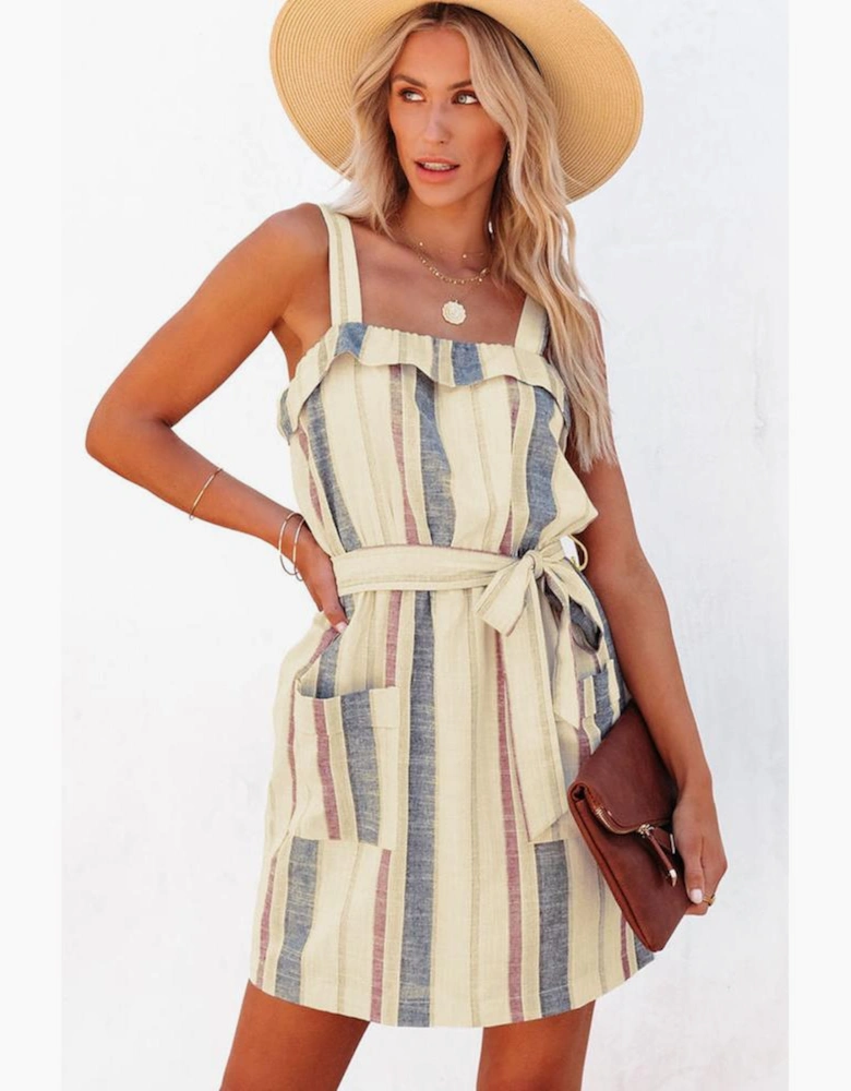 Azura Exchange Frill Trim Patch Pocket Belted Mini Dress