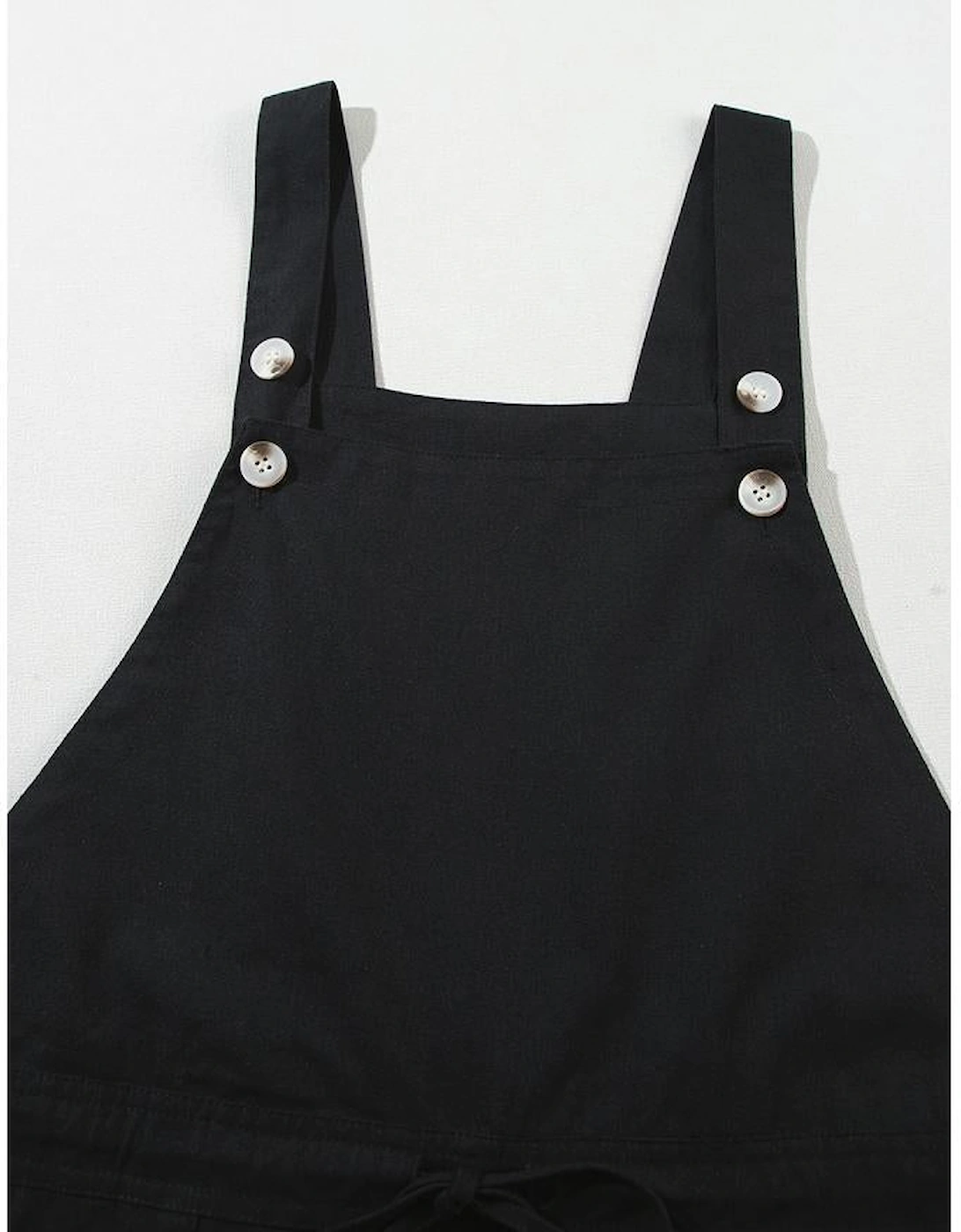 Black Drawstring Buttoned Straps Cropped Overall