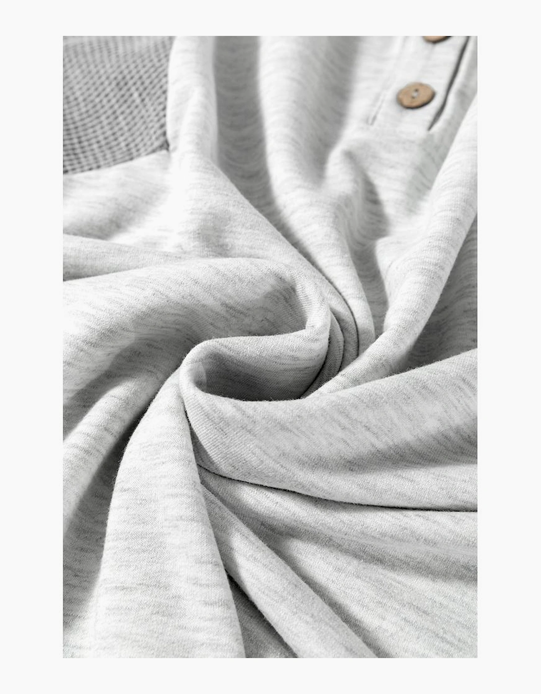 Light Grey Two Tone Contrast Waffle Knit Patched Buttoned V Neck Top