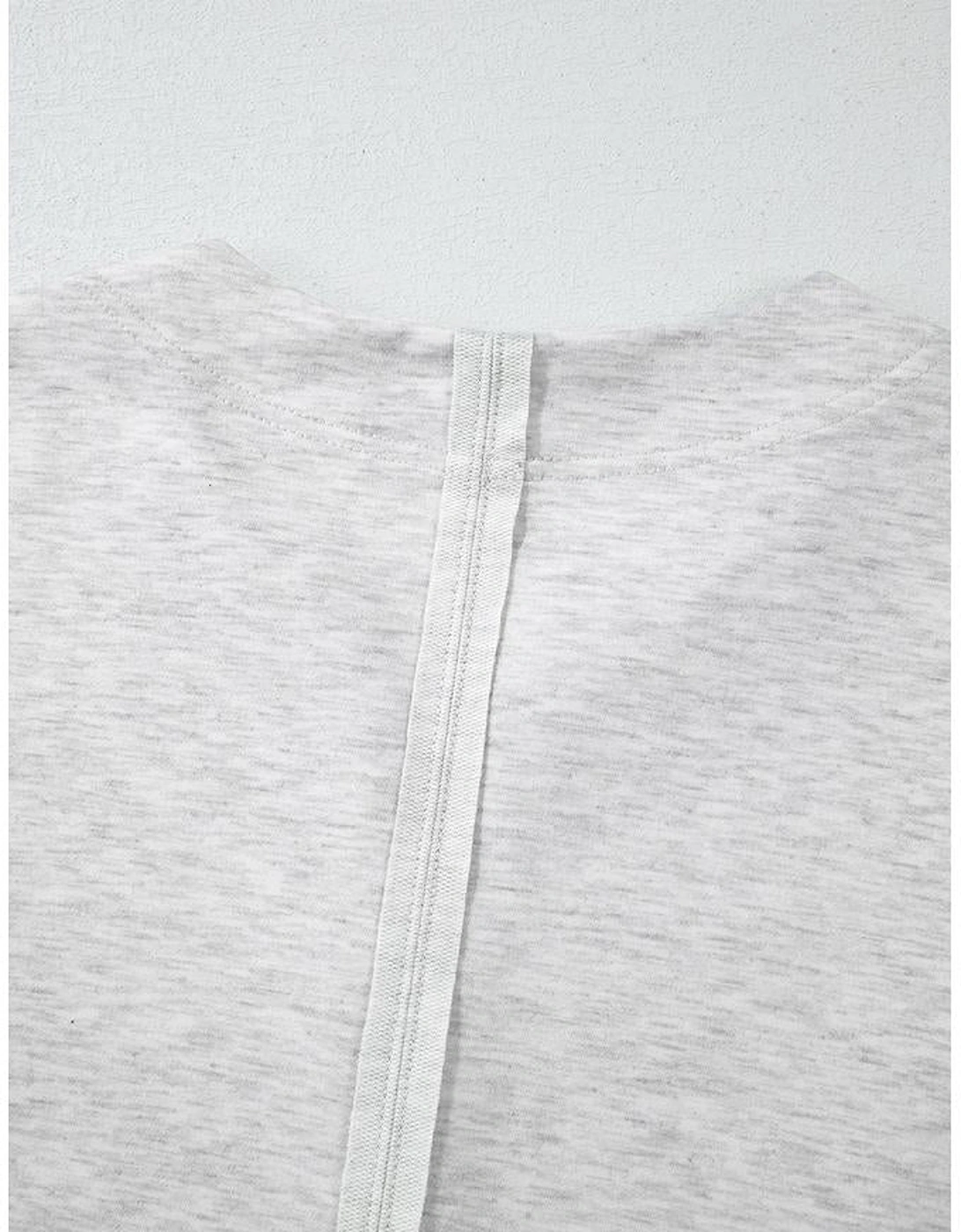 Light Grey Two Tone Contrast Waffle Knit Patched Buttoned V Neck Top
