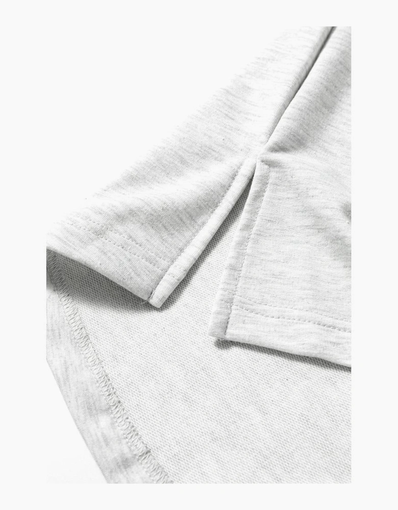 Light Grey Two Tone Contrast Waffle Knit Patched Buttoned V Neck Top