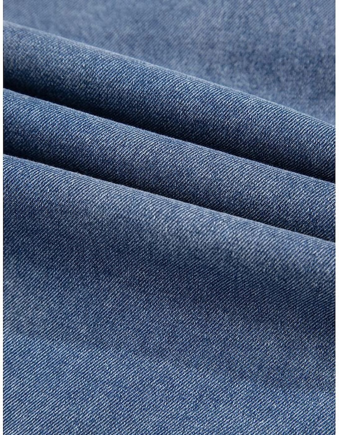 Dusk Blue Ruffled Collared Side Pockets Puff Sleeve Denim Mini Dress