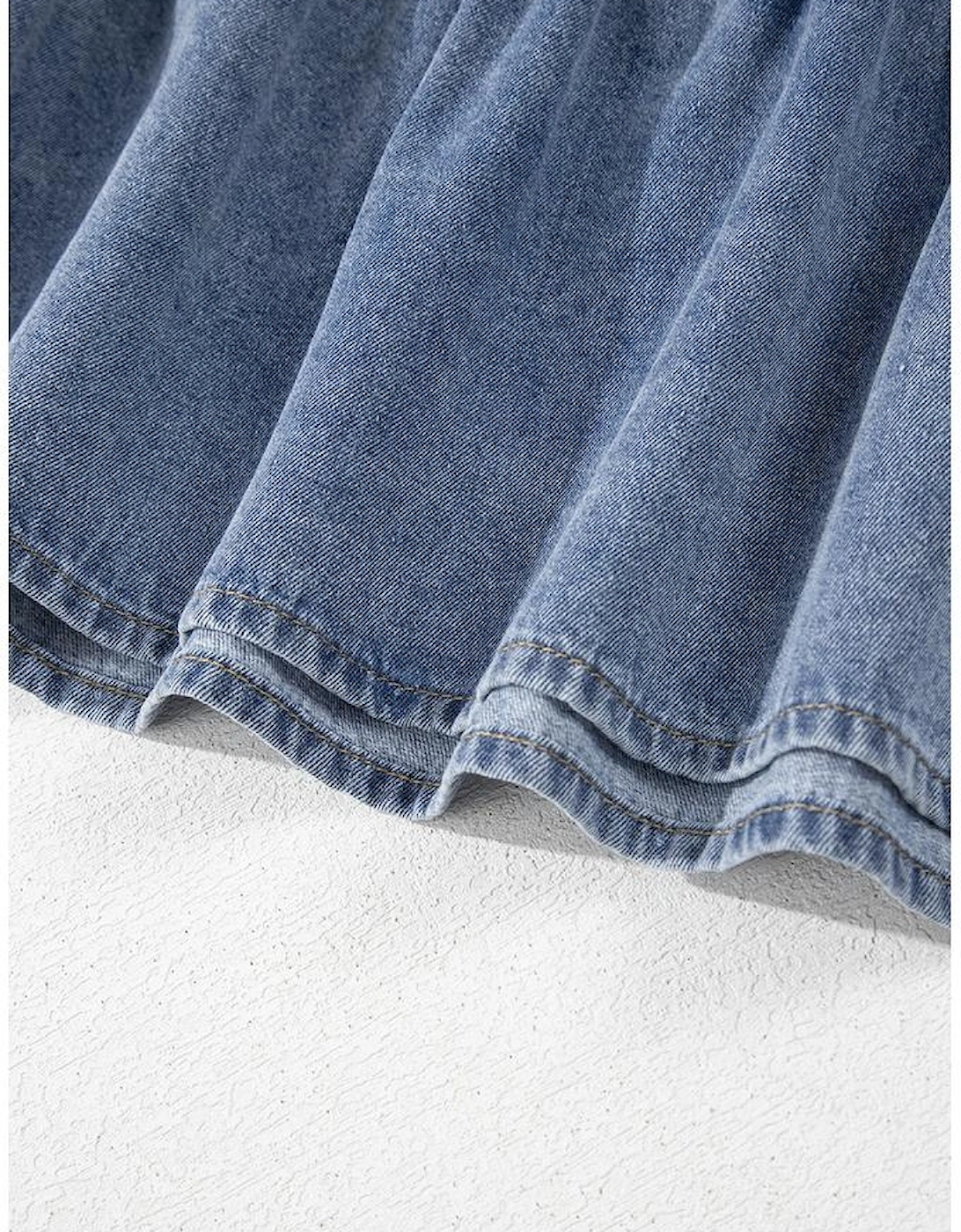 Dusk Blue Ruffled Collared Side Pockets Puff Sleeve Denim Mini Dress