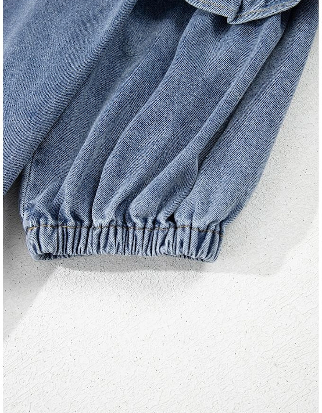 Dusk Blue Ruffled Collared Side Pockets Puff Sleeve Denim Mini Dress