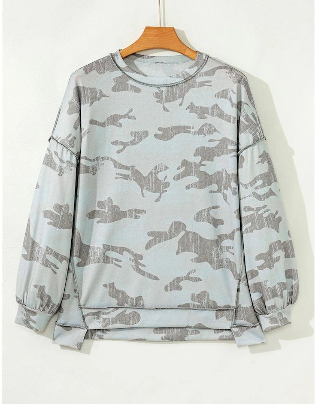 Multicolour Retro Camouflage Print Exposed Seam Patchwork Drop Shoulder Sweatshirt