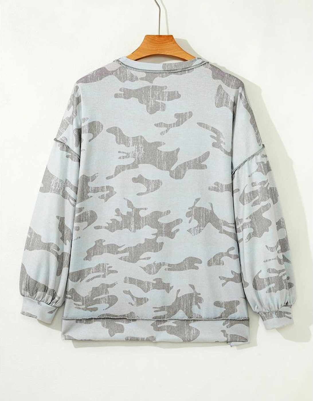 Multicolour Retro Camouflage Print Exposed Seam Patchwork Drop Shoulder Sweatshirt