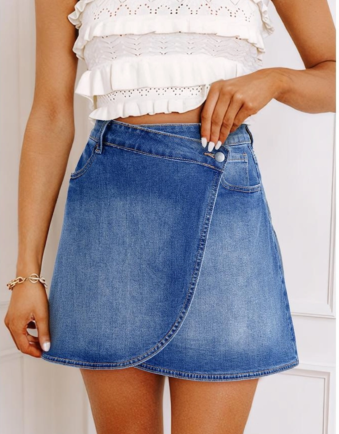 Ashleigh Blue Wrapped Crossed Waist Denim Mini Skirt