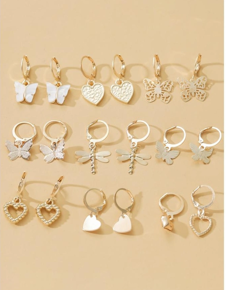 Gold Butterfly Heart Pendant Plated Hook Earrings