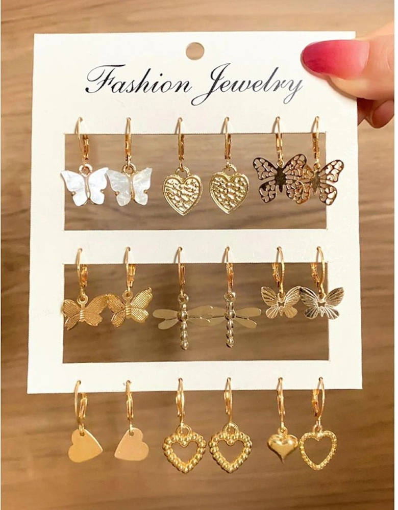 Gold Butterfly Heart Pendant Plated Hook Earrings