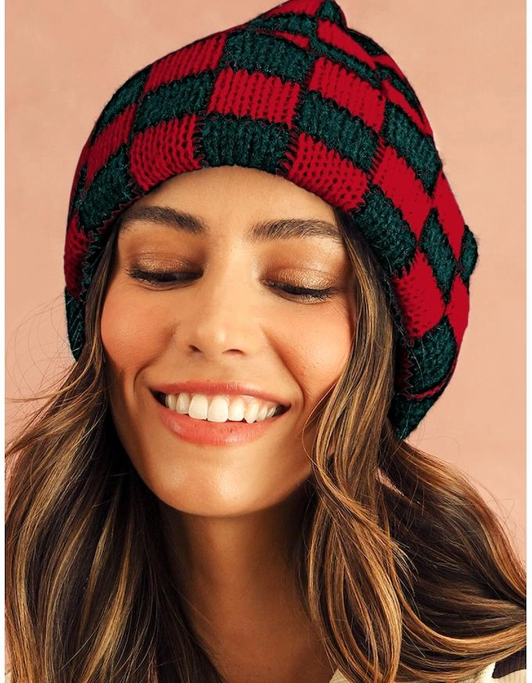 Azura Exchange Racing Red Two Tone Checkered Folded Eaveless Beanie Cap
