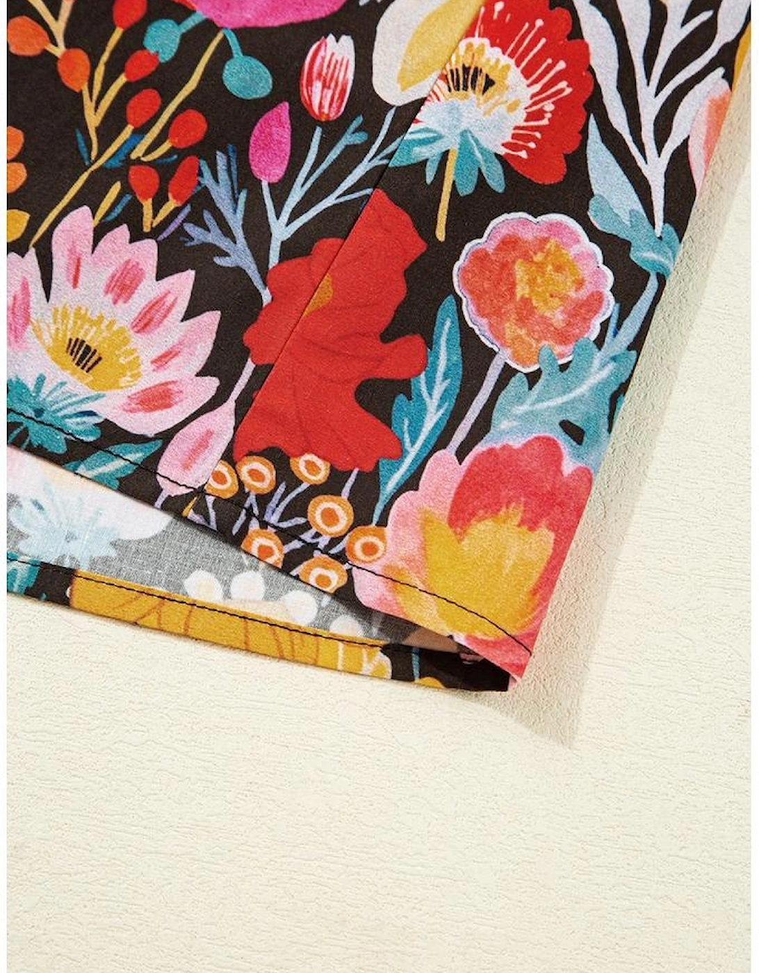 Black Floral 3/4 Puff Sleeve Tied Neck Blouse