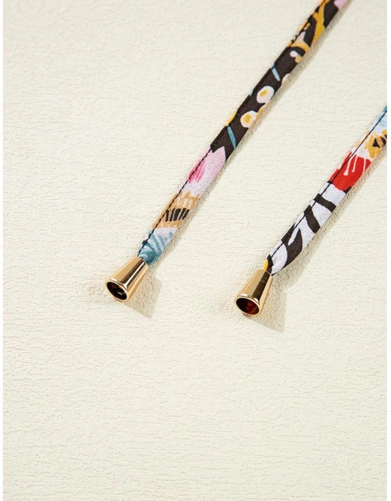 Black Floral 3/4 Puff Sleeve Tied Neck Blouse