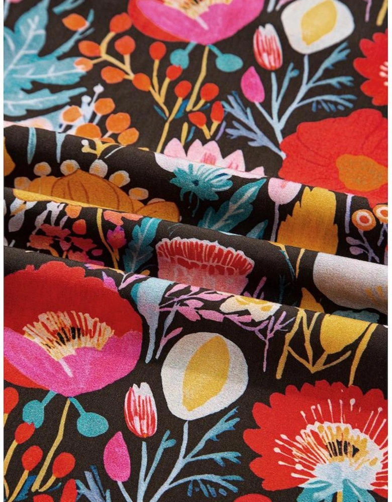 Black Floral 3/4 Puff Sleeve Tied Neck Blouse