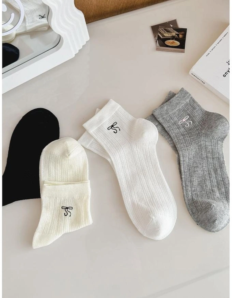 Azura Exchange Dark Grey Bow Knot Ankle Socks