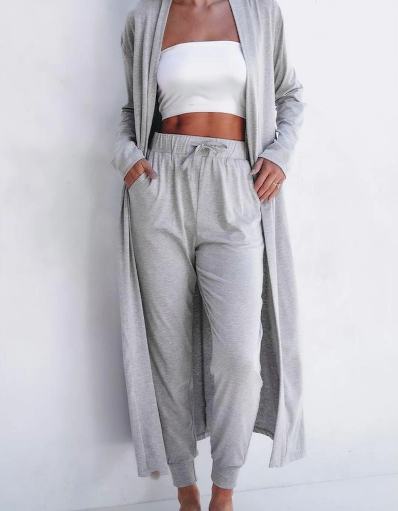 Light Grey Split Long Cardigan and Skinny Pants Lounge Set