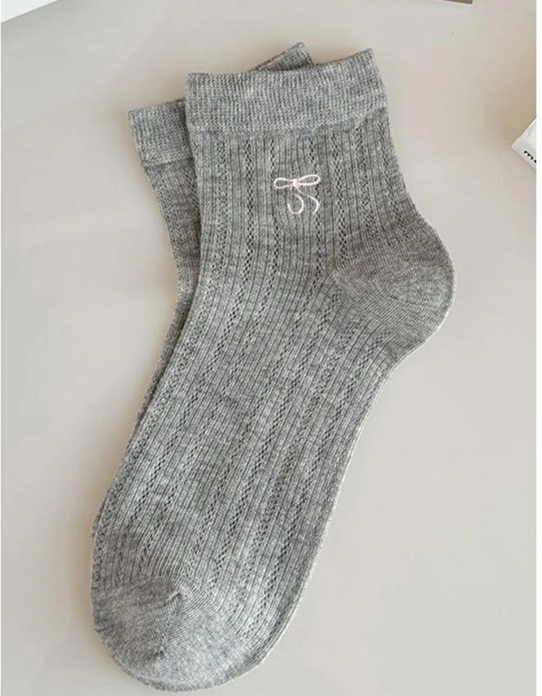 Azura Exchange Dark Grey Bow Knot Ankle Socks