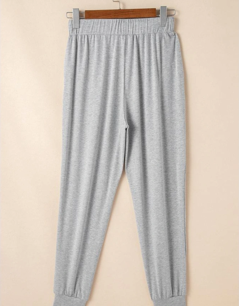 Light Grey Split Long Cardigan and Skinny Pants Lounge Set