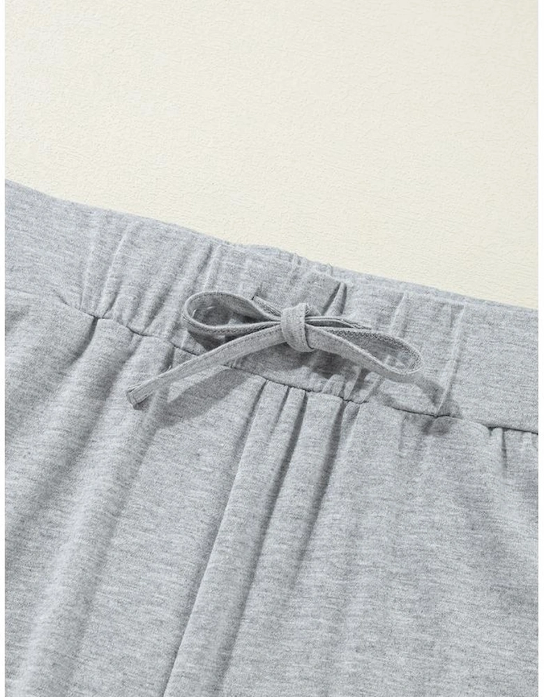 Light Grey Split Long Cardigan and Skinny Pants Lounge Set