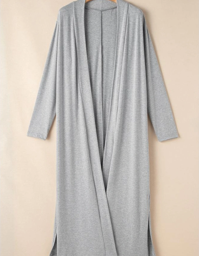 Light Grey Split Long Cardigan and Skinny Pants Lounge Set