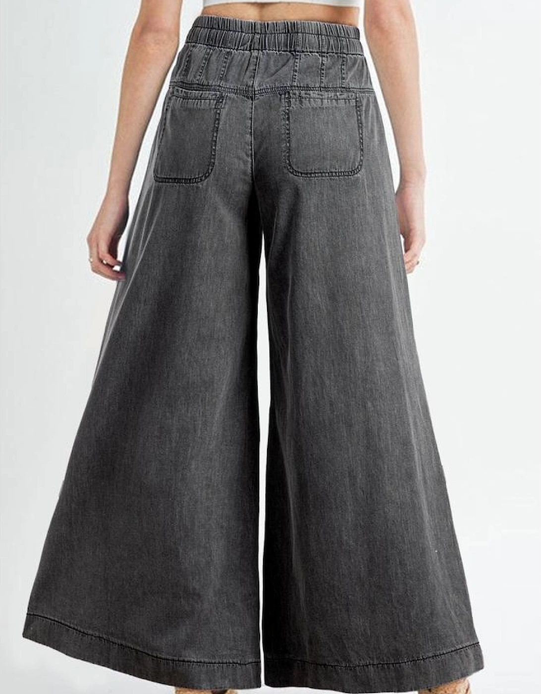 Carbon Grey Mineral Wash Button Fly Waist Wide Leg Jeans