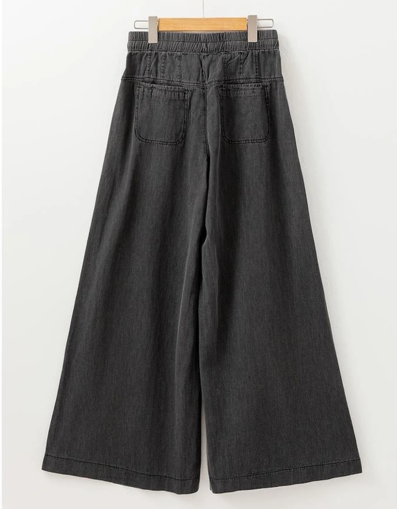 Carbon Grey Mineral Wash Button Fly Waist Wide Leg Jeans