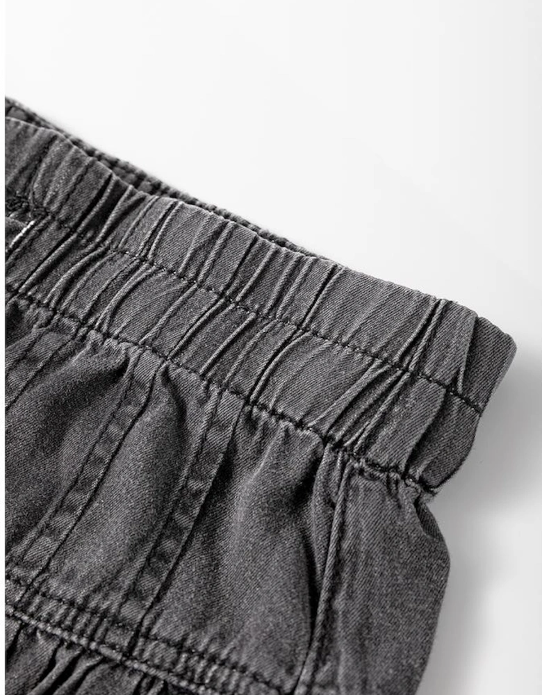 Carbon Grey Mineral Wash Button Fly Waist Wide Leg Jeans