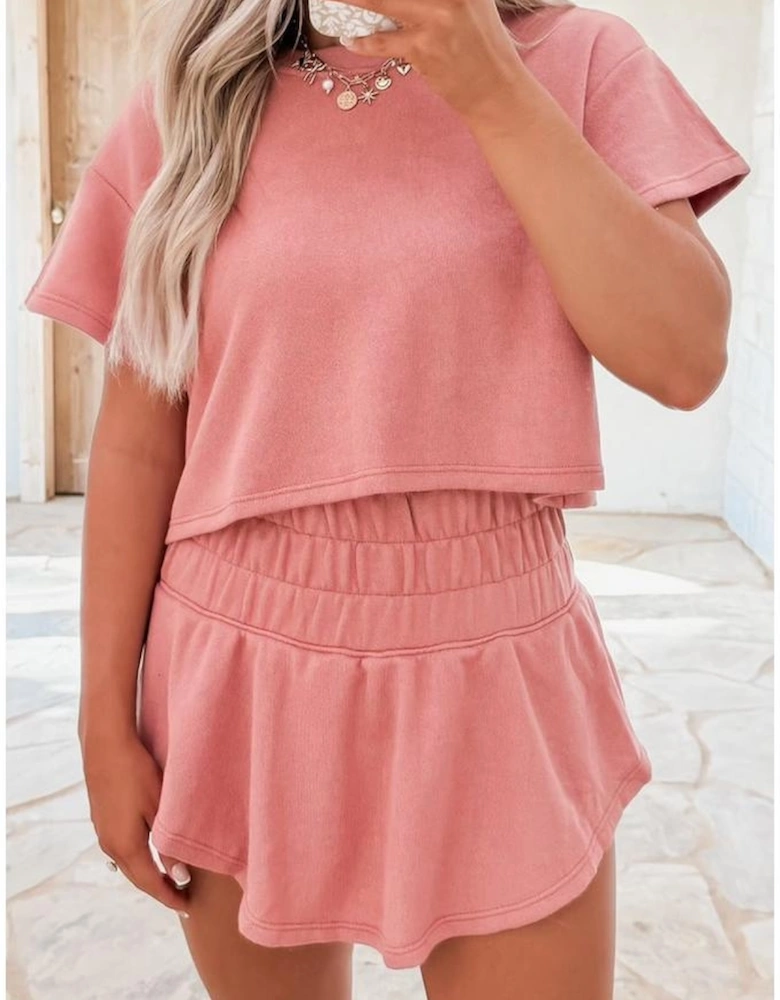 Blossom 2pcs Cropped Tee and Ruffle High Waist Skort Set