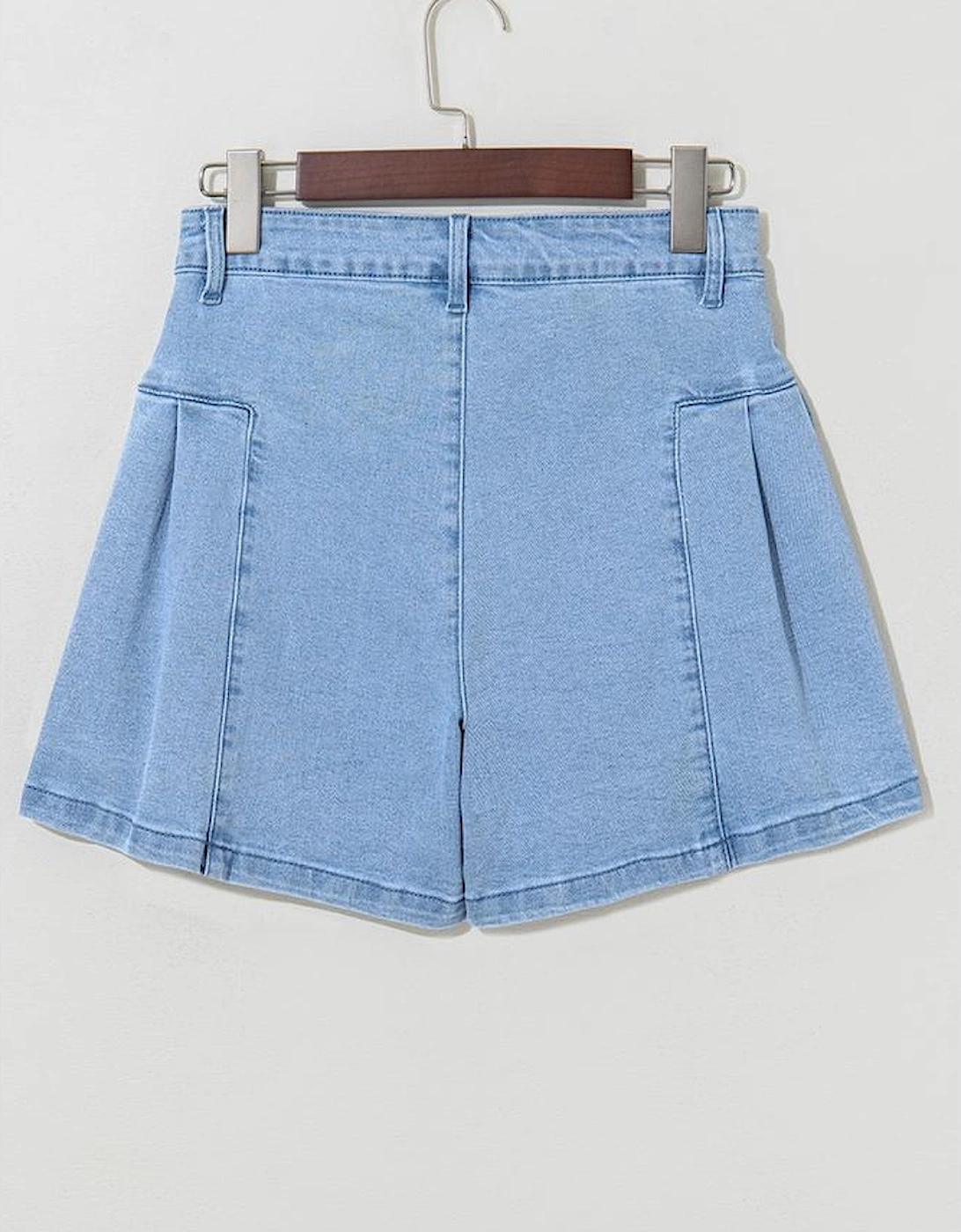 Dusk Blue Pleated Patchwork Wide Leg Lightweight Denim Shorts