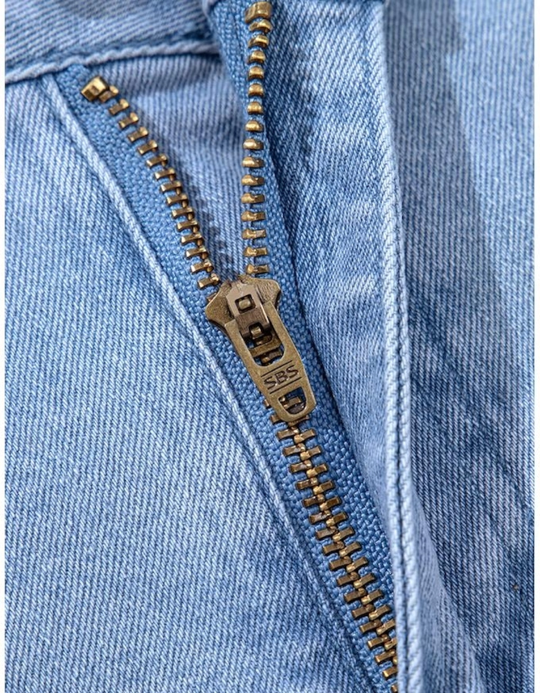 Dusk Blue Pleated Patchwork Wide Leg Lightweight Denim Shorts