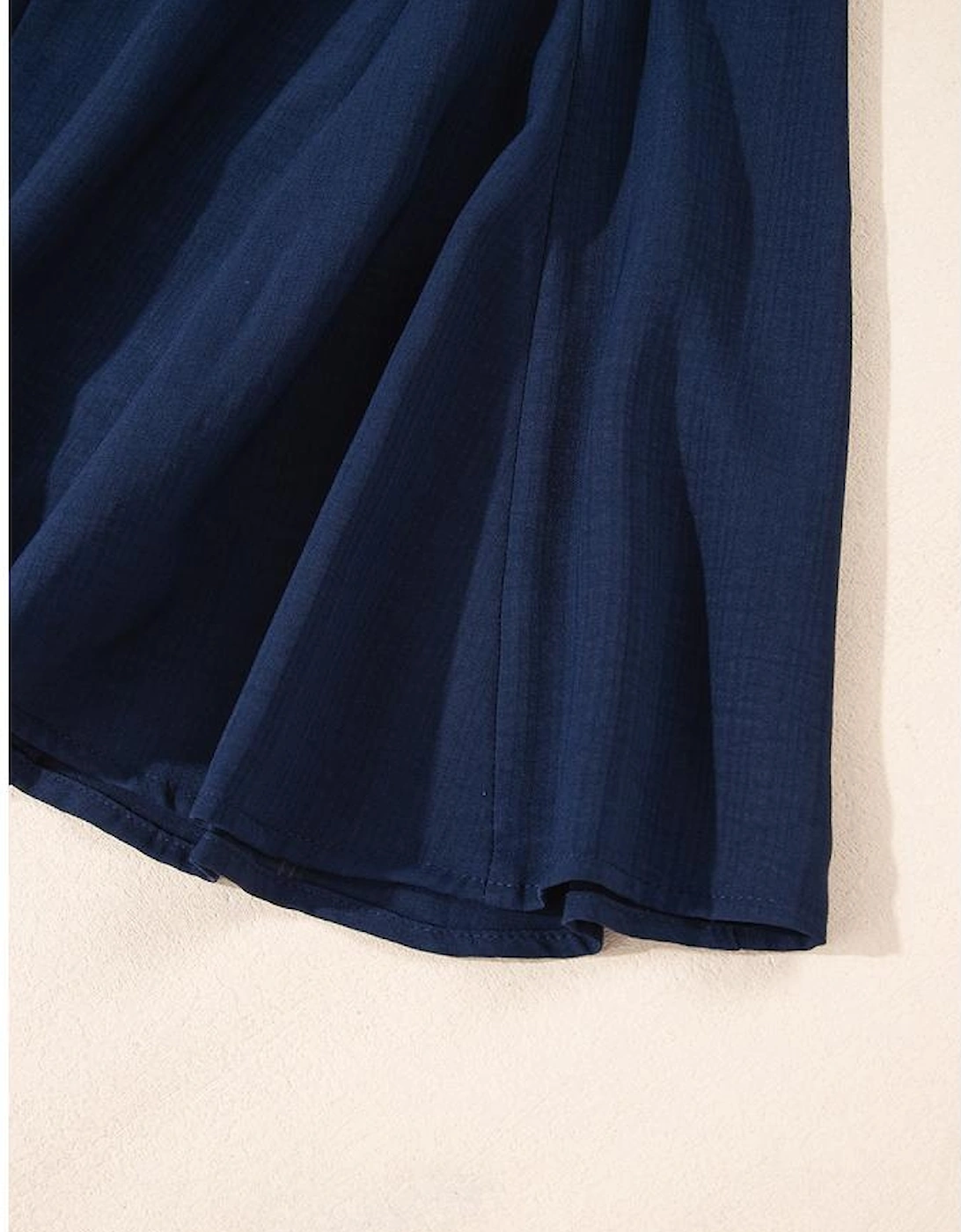 Navy Blue Solid Chest Pockets Tunic Shirt Mini Dress