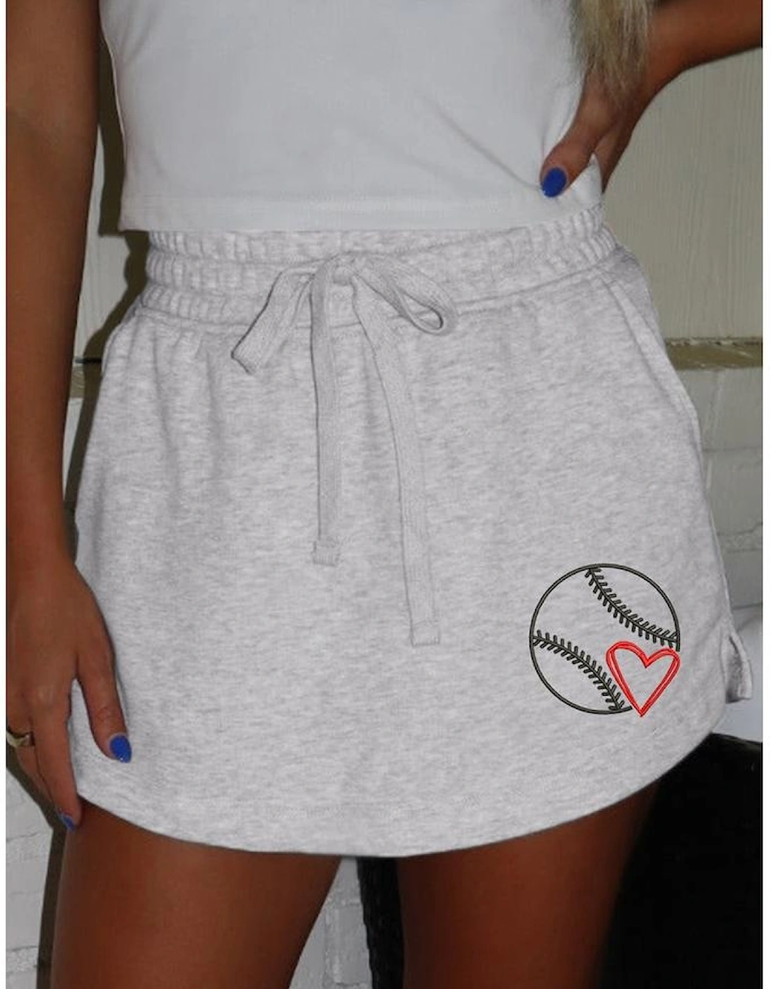 Light Grey Baseball Heart Embroidery French Terry Skort, 7 of 6