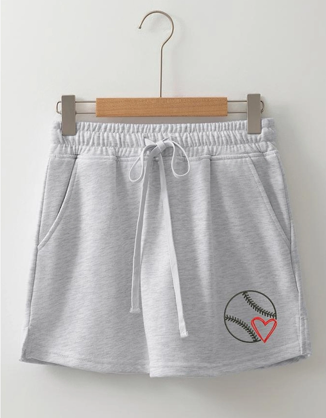 Light Grey Baseball Heart Embroidery French Terry Skort