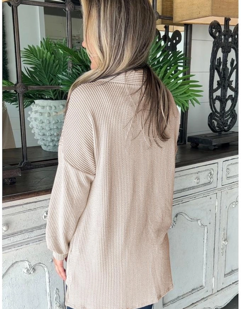 Parchment Sequin Patch Chest Pocket Corded Shacket