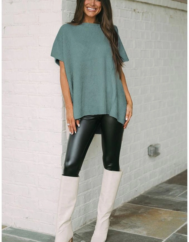 Haze Blue Short Sleeve Side Slit Oversized Sweater