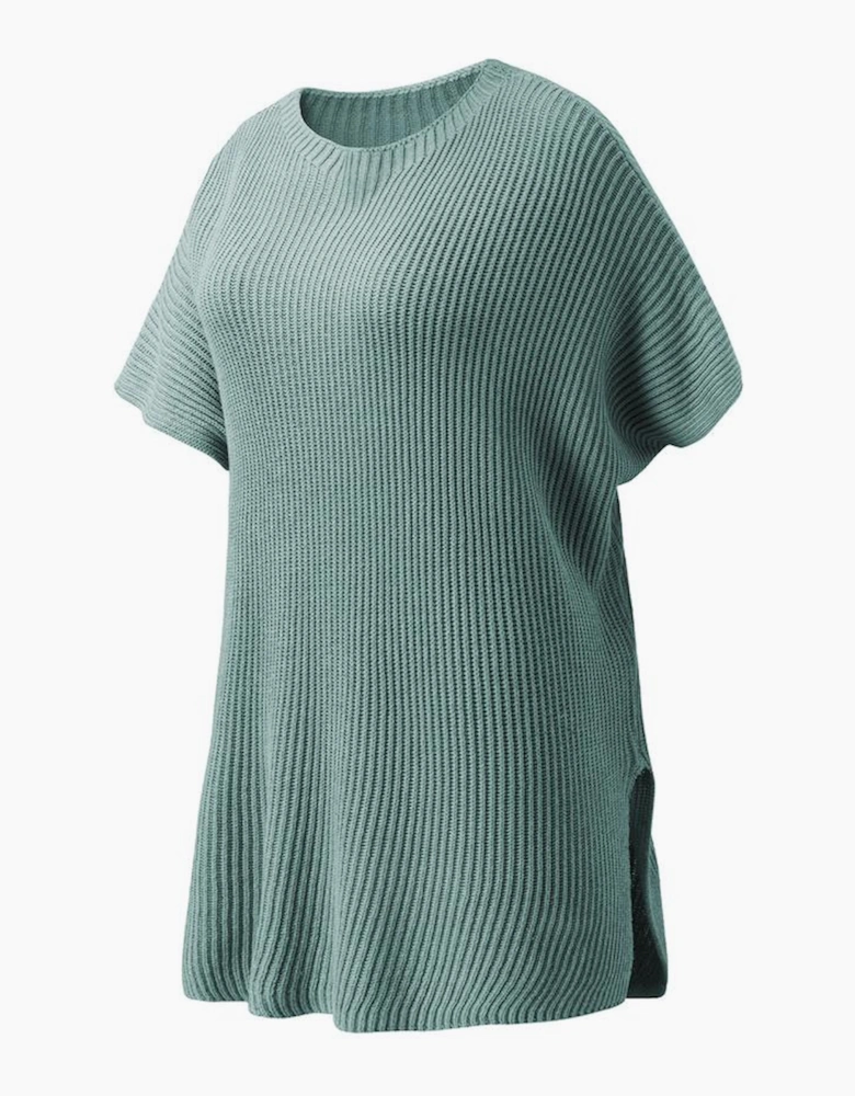 Haze Blue Short Sleeve Side Slit Oversized Sweater