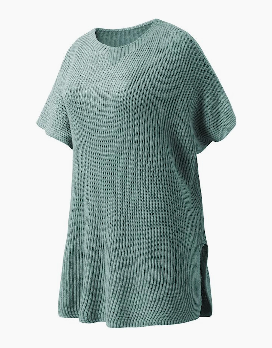 Haze Blue Short Sleeve Side Slit Oversized Sweater