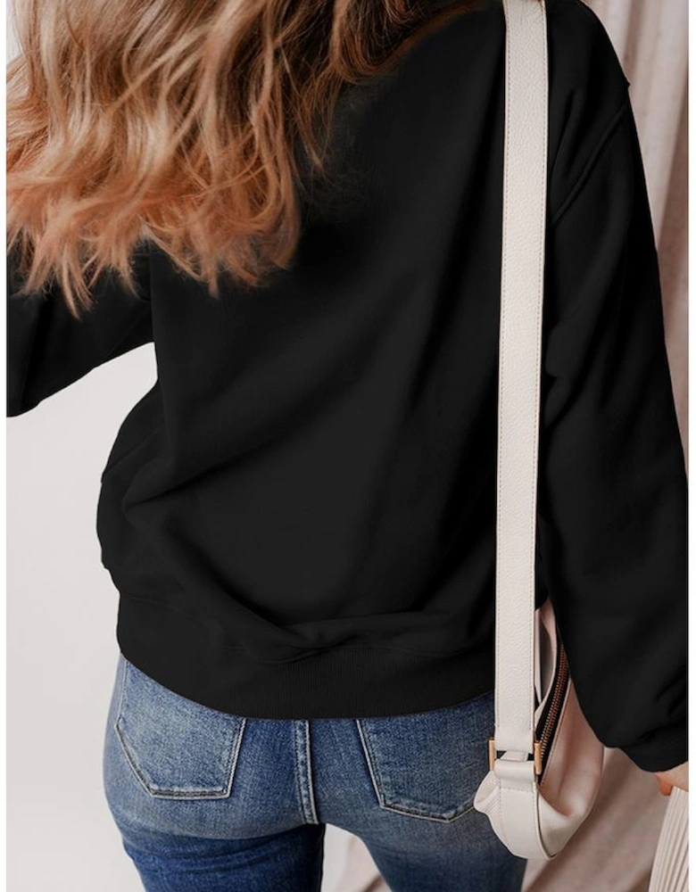 Black Glitter SPOOKY Ghost Pattern Crew Neck Halloween Sweatshirt