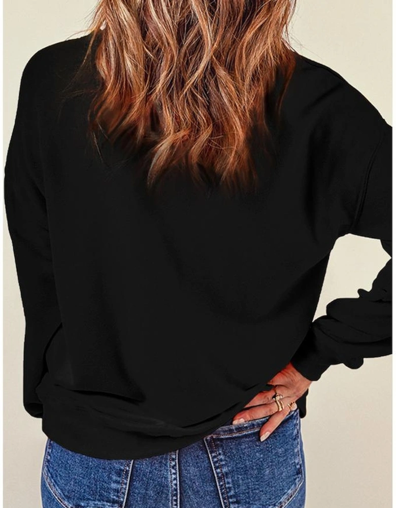 Black Glitter SPOOKY Ghost Pattern Crew Neck Halloween Sweatshirt