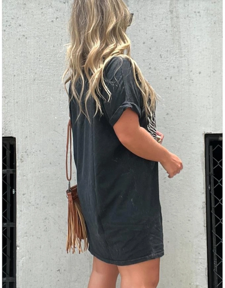 Black Nashville Guitar Print Crew Neck T Shirt Mini Dress