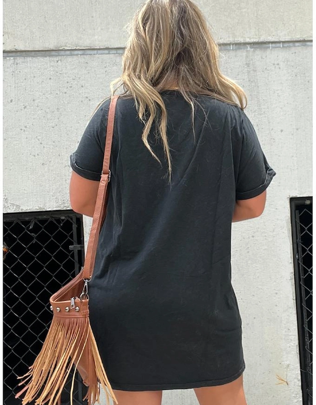 Black Nashville Guitar Print Crew Neck T Shirt Mini Dress