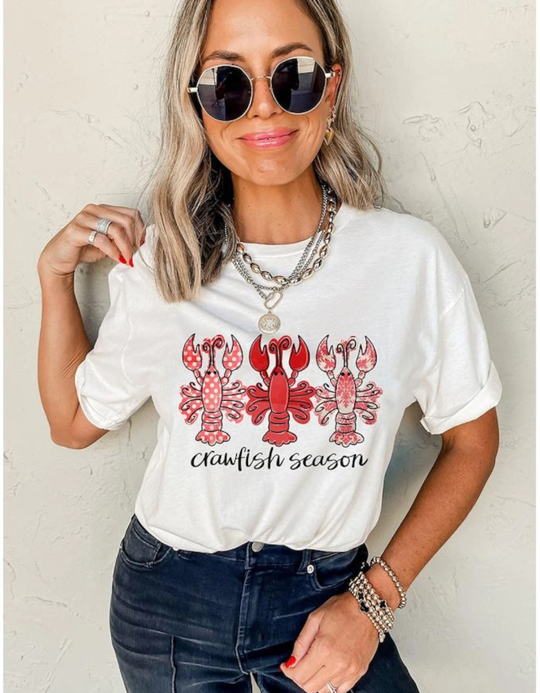 White Crawfish Season Fashion Graphic Crewneck T Shirt