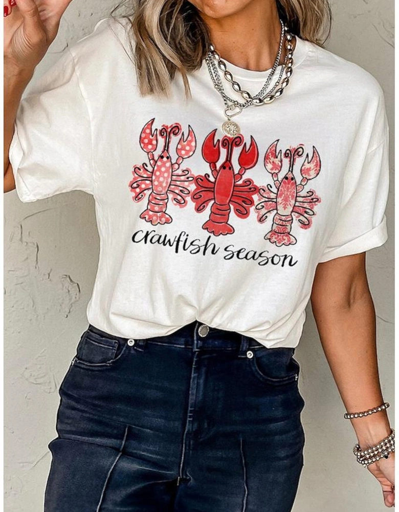 White Crawfish Season Fashion Graphic Crewneck T Shirt