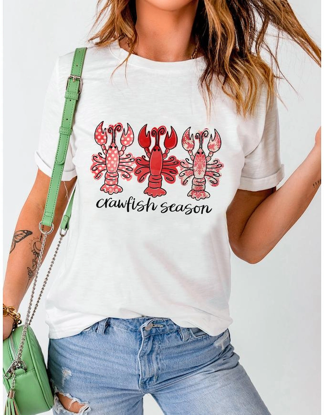 White Crawfish Season Fashion Graphic Crewneck T Shirt