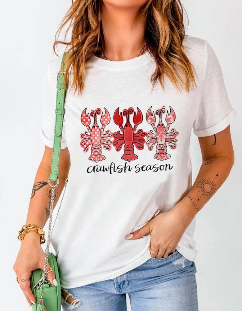 White Crawfish Season Fashion Graphic Crewneck T Shirt