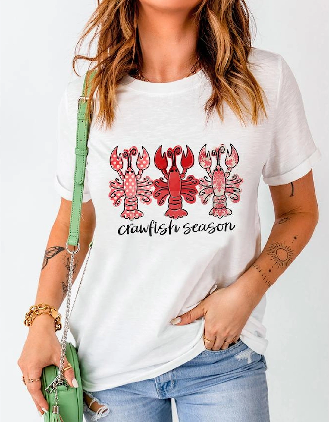 White Crawfish Season Fashion Graphic Crewneck T Shirt