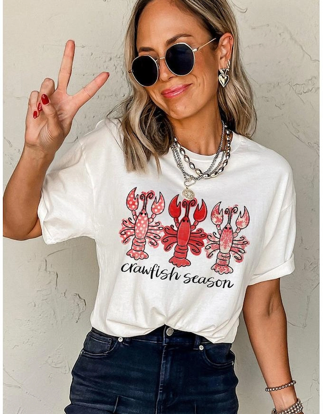 White Crawfish Season Fashion Graphic Crewneck T Shirt