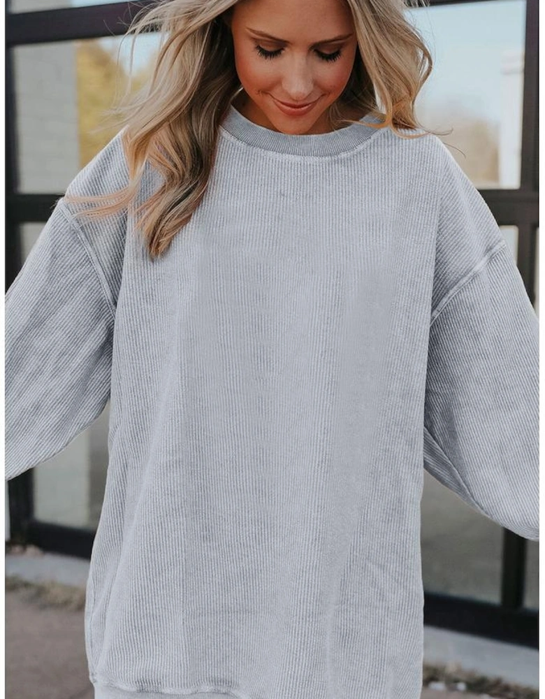 Light Grey Ribbed Corded Oversized Sweatshirt