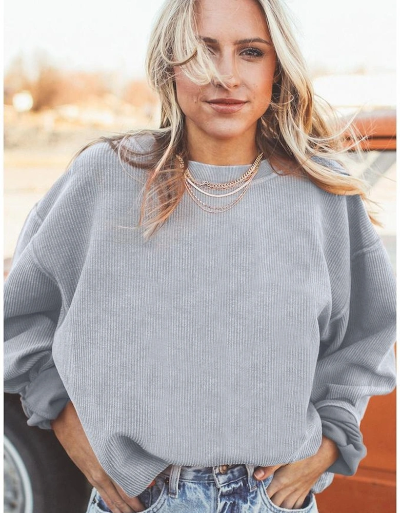 Light Grey Ribbed Corded Oversized Sweatshirt