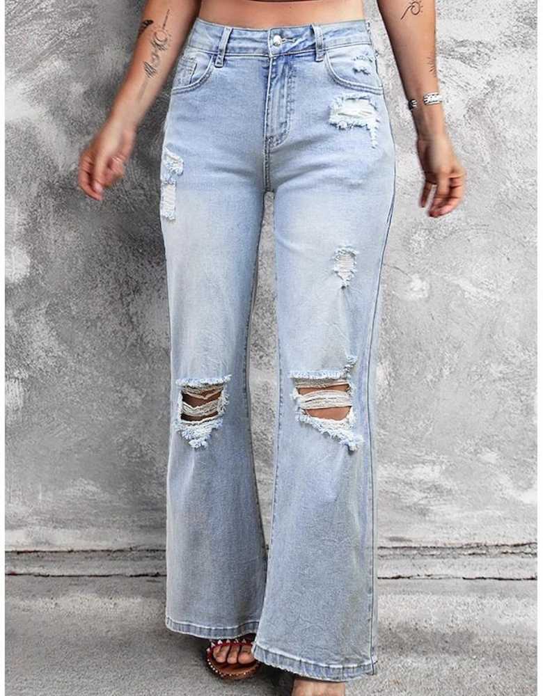 Beau Blue Vintage Light Wash Distressed Flare Jeans
