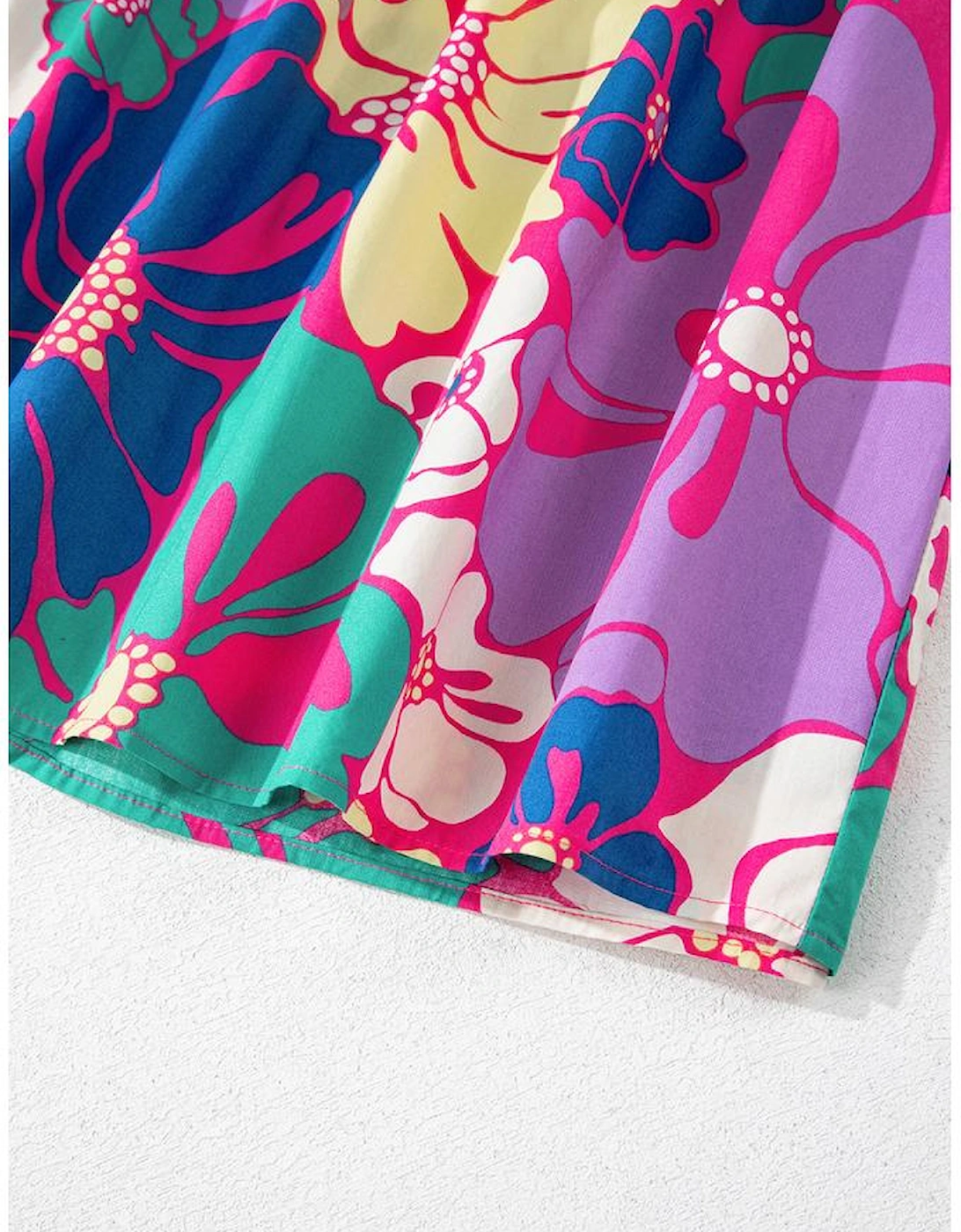 Purple Floral Print Shirred Spaghetti Strap Loose Maxi Dress